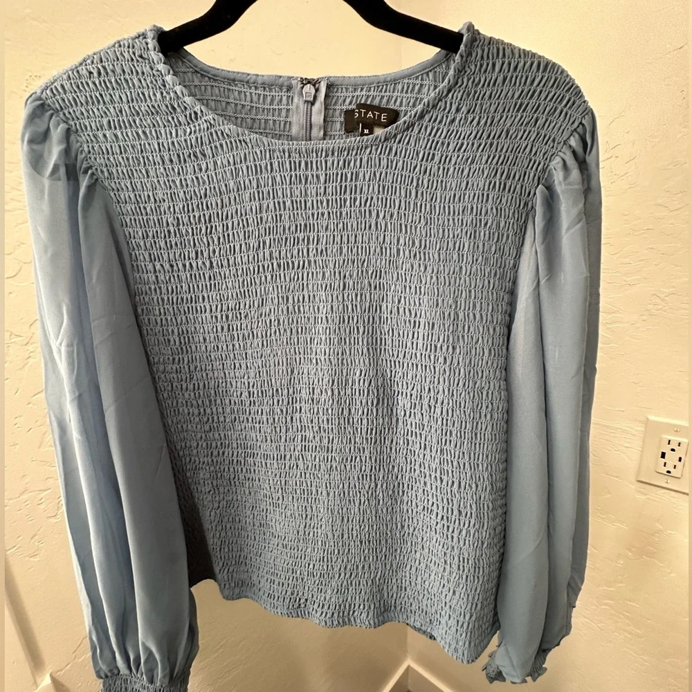 Nordstrom Powder Blue Smocked Blouse - Picture 7 of 14